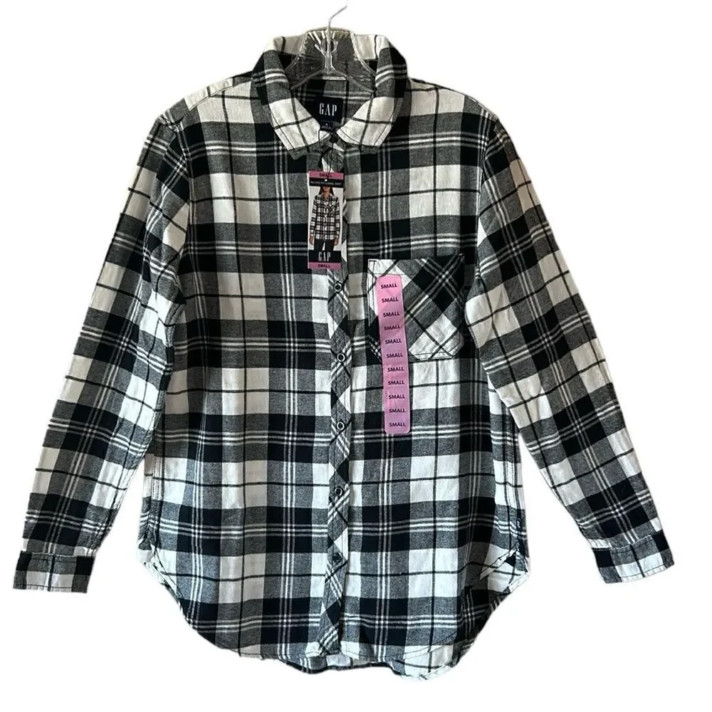 NEW Gap Black And White Relaxed Fit Flannel Shirt